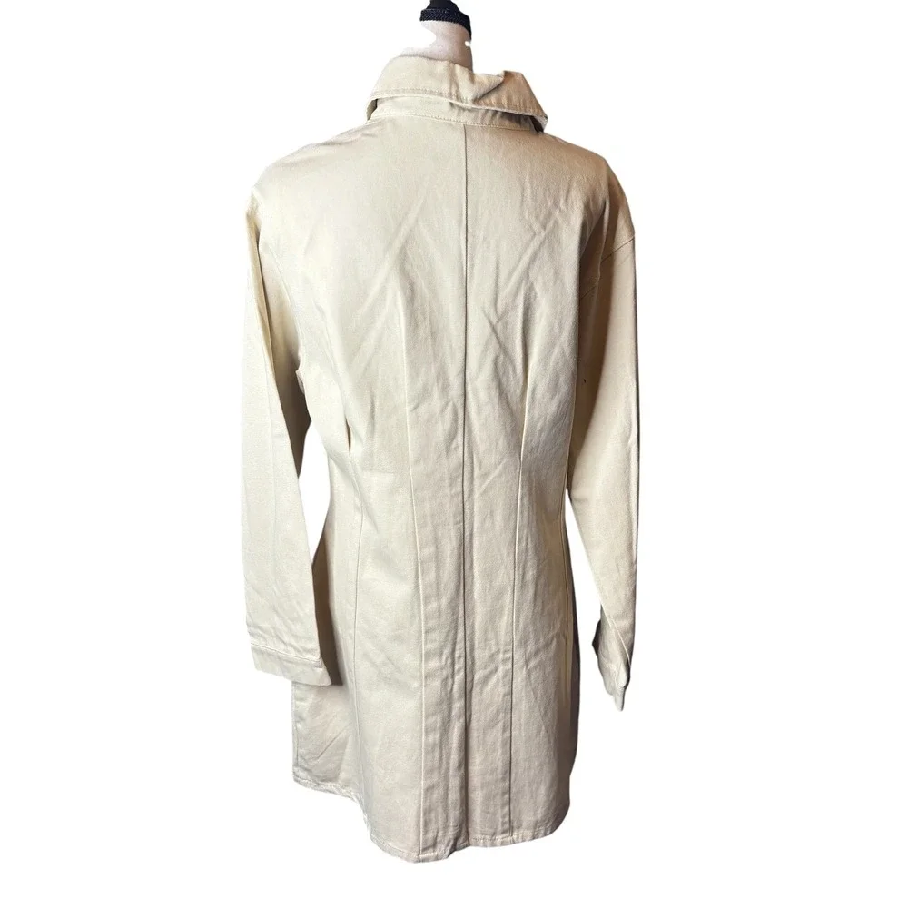 HYFVE Khaki Shirt Dress Long Sleeve Button Down‎ Collared Pockets Womens - Picture 4 of 11